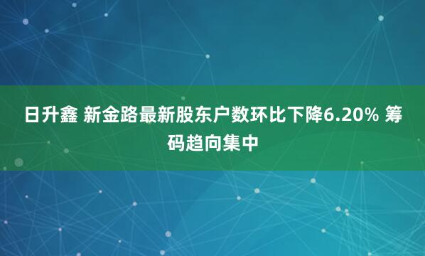 日升鑫 新金路最新股东户数环比下降6.20% 筹码趋向集中